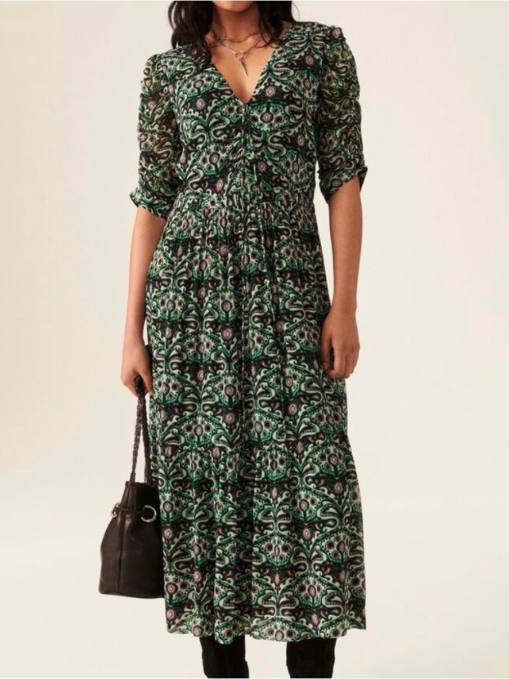 ba&sh flattering ruched midi dress